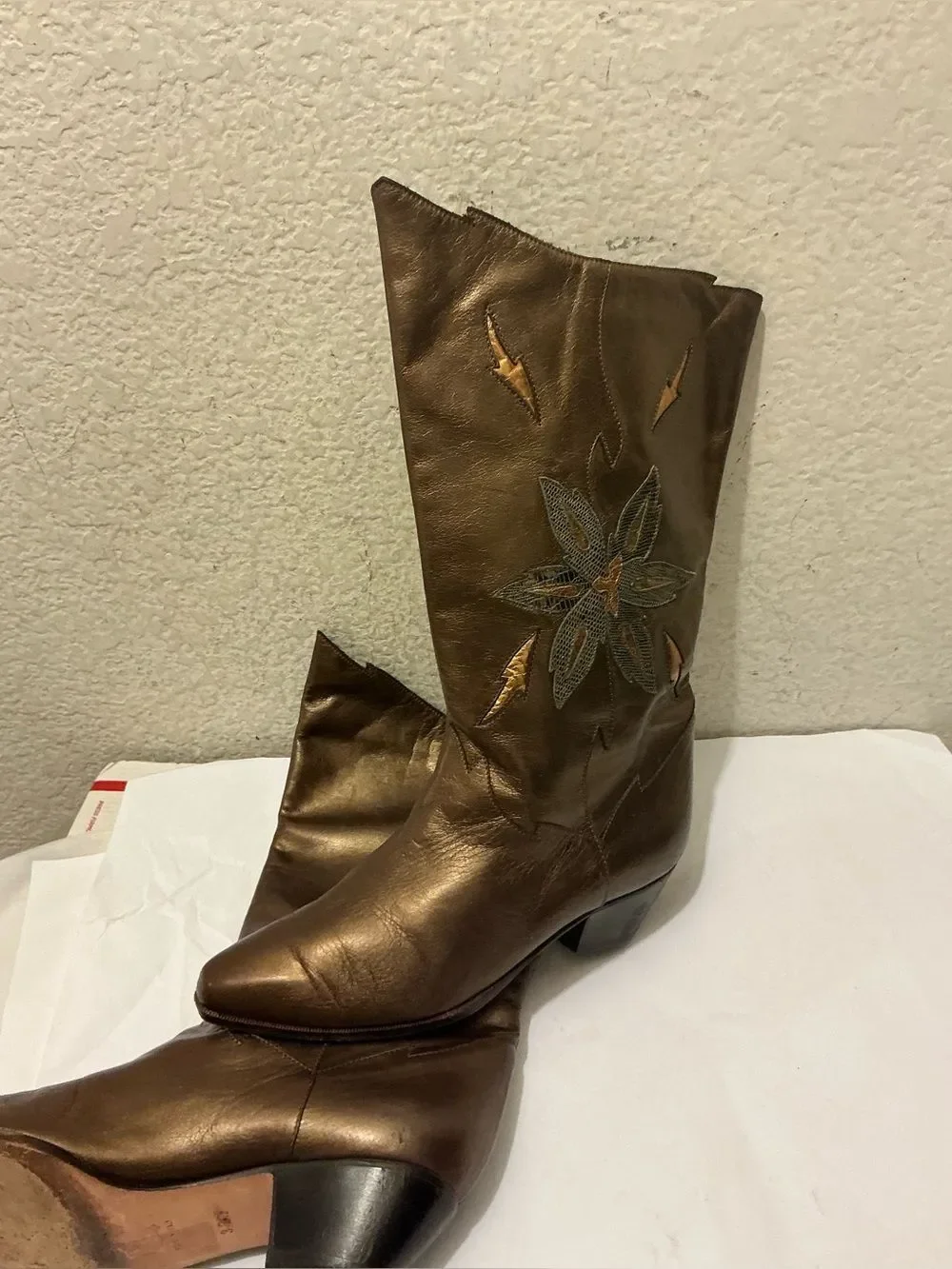 Linda Wally’s Women's Brown Embroidered Western Ankle Boots 37.5